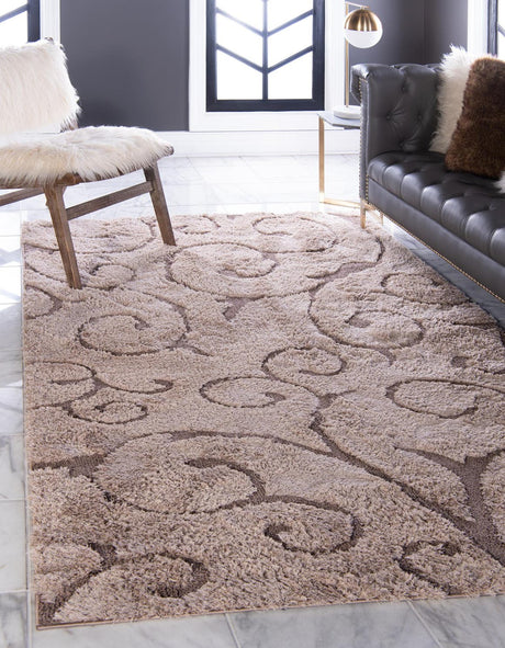 Light Brown 5' 1 x 8' Floral Shag Rectangle Area Rug Thick Soft Touch Fluffy & Plush Shaggy Pile 100% Polyester With Cotton Backing Carpet for Interior Design for Sale at Rug Engine