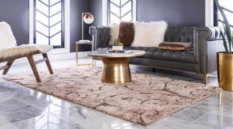 Light Brown 4' x 6' Floral Shag Rectangle Area Rug Thick Soft Touch Fluffy & Plush Shaggy Pile 100% Polyester With Cotton Backing Carpet for Interior Design for Sale at Rug Engine