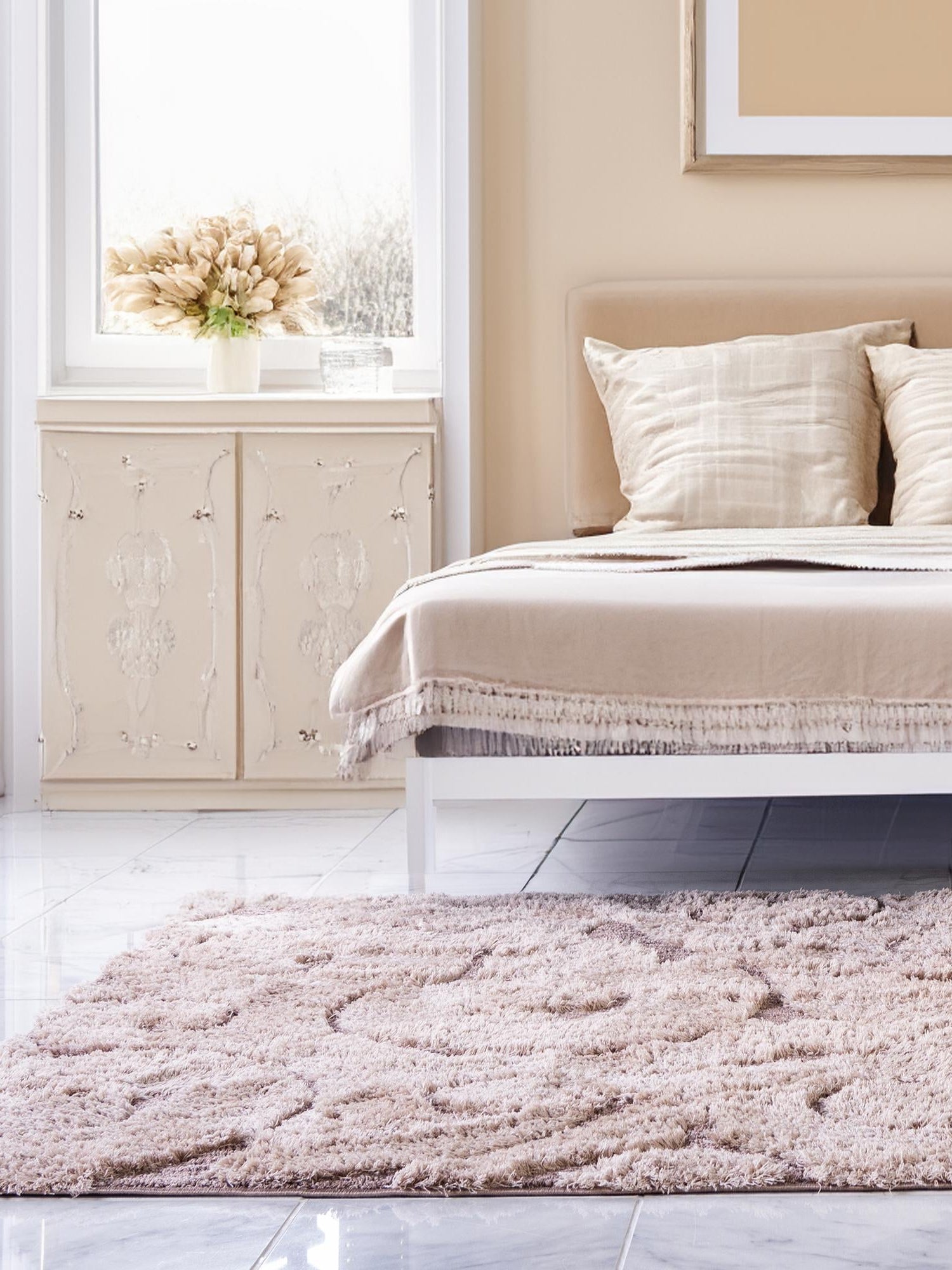 Light Brown 9' x 12' 2 Floral Shag Rectangle Area Rug Thick Soft Touch Fluffy & Plush Shaggy Pile 100% Polyester With Cotton Backing Carpet for Interior Design for Sale at Rug Engine