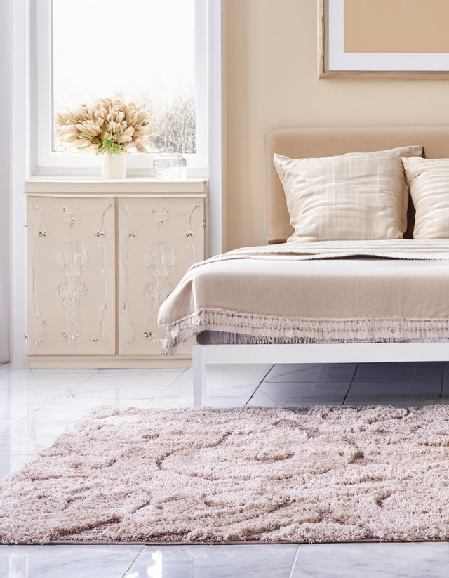 Light Brown 5' 1 x 8' Floral Shag Rectangle Area Rug Thick Soft Touch Fluffy & Plush Shaggy Pile 100% Polyester With Cotton Backing Carpet for Interior Design for Sale at Rug Engine