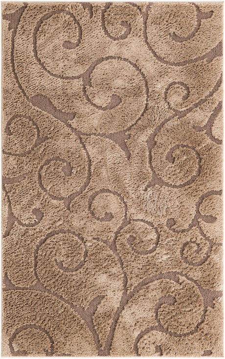 Light Brown 5' 1 x 8' Floral Shag Rectangle Area Rug Thick Soft Touch Fluffy & Plush Shaggy Pile 100% Polyester With Cotton Backing Carpet for Interior Design for Sale at Rug Engine