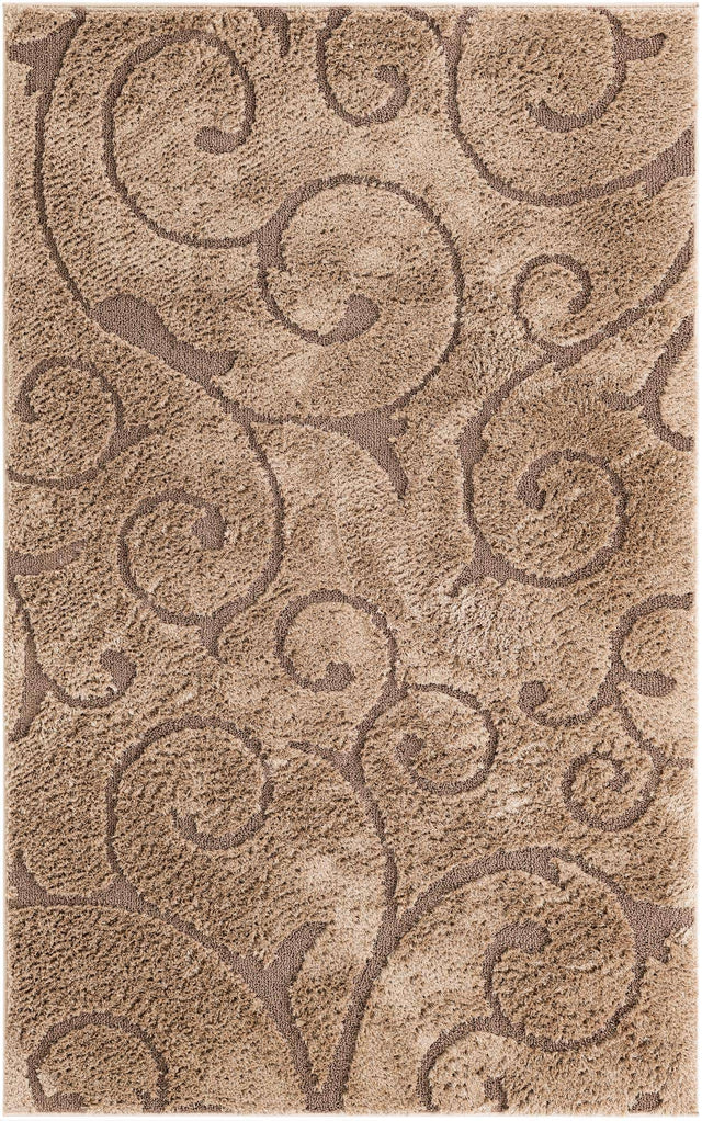Light Brown 5' 1 x 8' Floral Shag Rectangle Area Rug Thick Soft Touch Fluffy & Plush Shaggy Pile 100% Polyester With Cotton Backing Carpet for Interior Design for Sale at Rug Engine