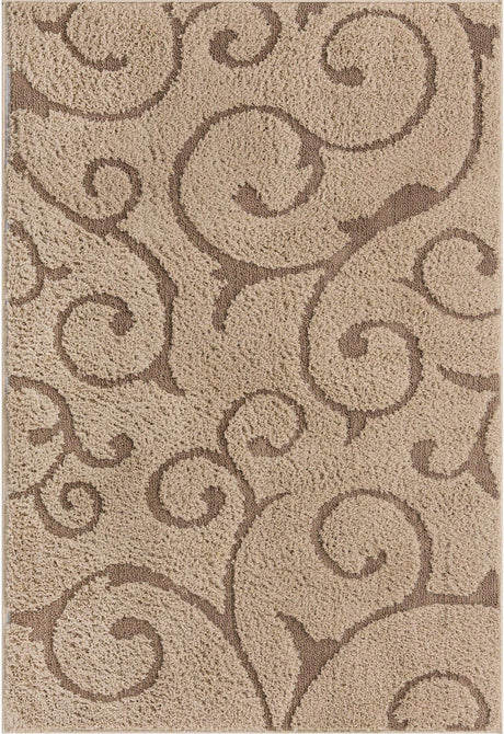 Light Brown 4' x 6' Floral Shag Rectangle Area Rug Thick Soft Touch Fluffy & Plush Shaggy Pile 100% Polyester With Cotton Backing Carpet for Interior Design for Sale at Rug Engine