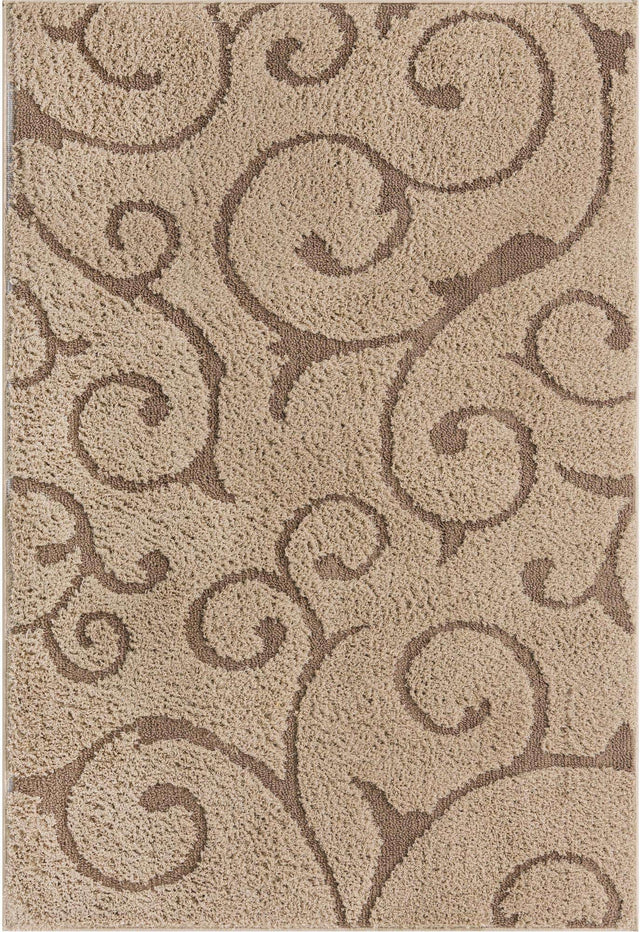 Light Brown 4' x 6' Floral Shag Rectangle Area Rug Thick Soft Touch Fluffy & Plush Shaggy Pile 100% Polyester With Cotton Backing Carpet for Interior Design for Sale at Rug Engine