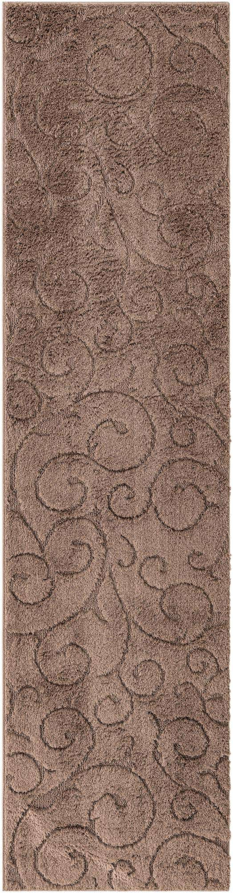 Light Brown 2' 7 x 10' Floral Shag Runner Area Rug Thick Soft Touch Fluffy & Plush Shaggy Pile 100% Polyester With Cotton Backing Carpet for Interior Design for Sale at Rug Engine