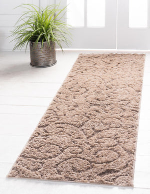 Light Brown 2' 7 x 10' Floral Shag Runner Area Rug Thick Soft Touch Fluffy & Plush Shaggy Pile 100% Polyester With Cotton Backing Carpet for Interior Design for Sale at Rug Engine