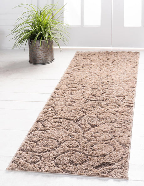 Light Brown 2' 7 x 10' Floral Shag Runner Area Rug Thick Soft Touch Fluffy & Plush Shaggy Pile 100% Polyester With Cotton Backing Carpet for Interior Design for Sale at Rug Engine
