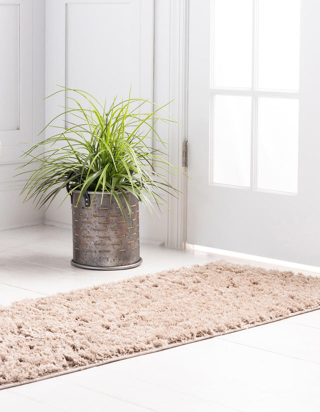 Light Brown 2' 7 x 10' Floral Shag Runner Area Rug Thick Soft Touch Fluffy & Plush Shaggy Pile 100% Polyester With Cotton Backing Carpet for Interior Design for Sale at Rug Engine