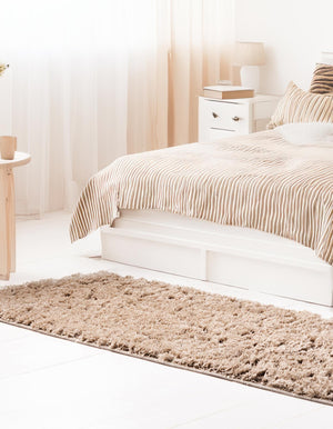 Light Brown 2' 7 x 10' Floral Shag Runner Area Rug Thick Soft Touch Fluffy & Plush Shaggy Pile 100% Polyester With Cotton Backing Carpet for Interior Design for Sale at Rug Engine