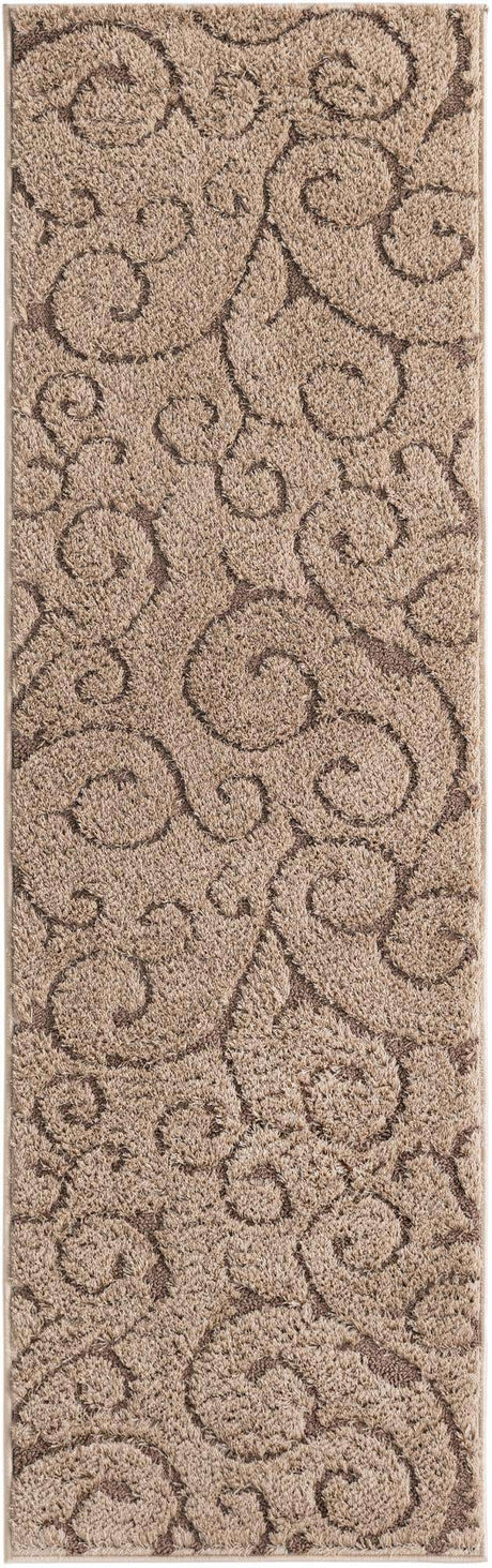 Light Brown 2' x 6' 7 Floral Shag Runner Area Rug Thick Soft Touch Fluffy & Plush Shaggy Pile 100% Polyester With Cotton Backing Carpet for Interior Design for Sale at Rug Engine