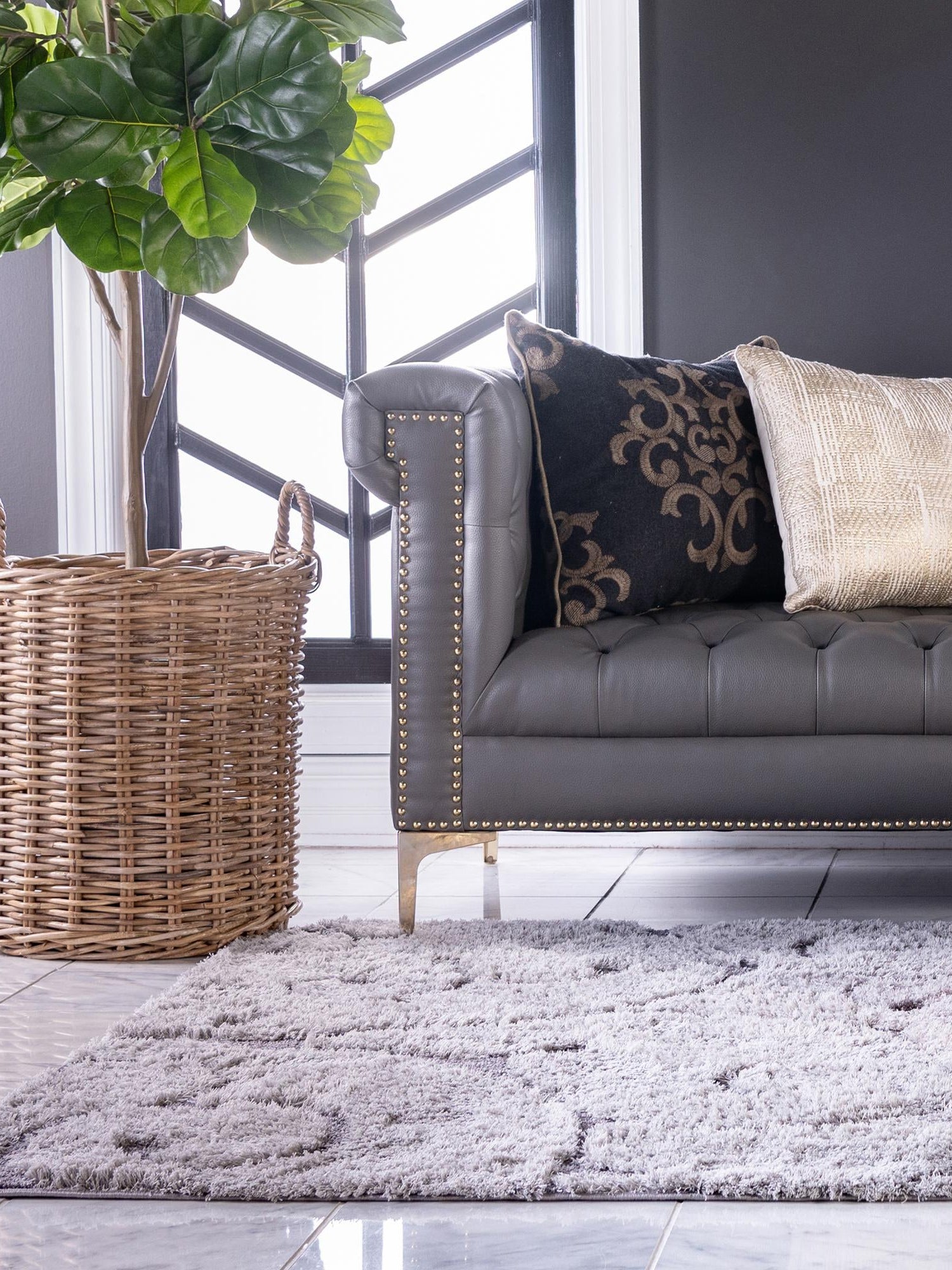 Light Gray and Gray 4' 1 x 6' 1 Floral Shag Rectangle Area Rug Thick Soft Touch Fluffy & Plush Shaggy Pile 100% Polyester With Cotton Backing Carpet for Interior Design for Sale at Rug Engine