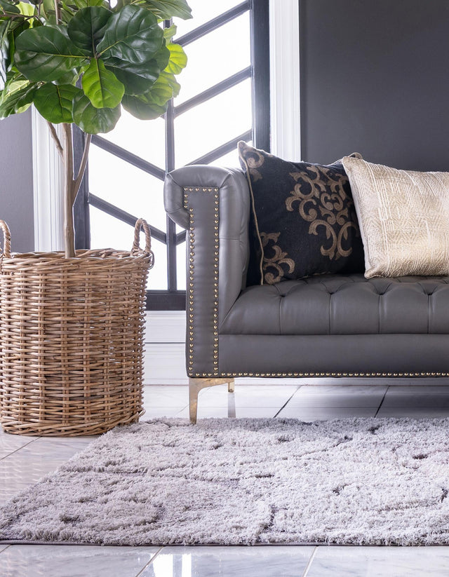 Light Gray and Gray 5' 1 x 8' Floral Shag Rectangle Area Rug Thick Soft Touch Fluffy & Plush Shaggy Pile 100% Polyester With Cotton Backing Carpet for Interior Design for Sale at Rug Engine