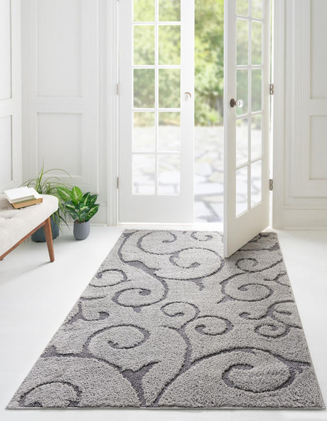 Light Gray and Gray 8' x 10' Floral Shag Rectangle Area Rug Thick Soft Touch Fluffy & Plush Shaggy Pile 100% Polyester With Cotton Backing Carpet for Interior Design for Sale at Rug Engine