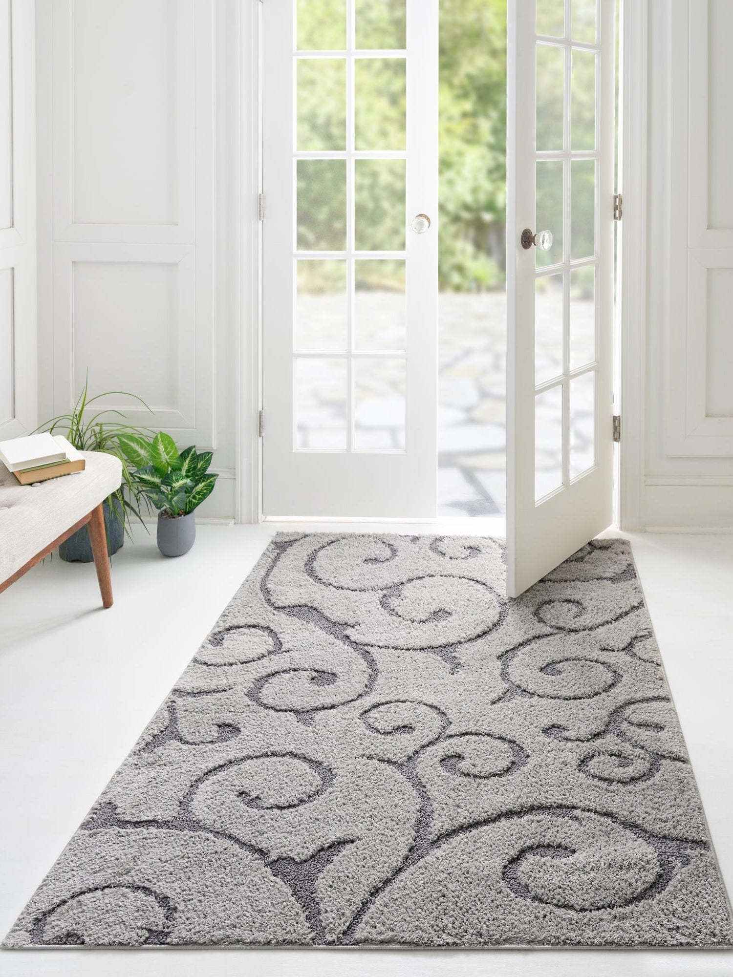 Light Gray and Gray 4' 1 x 6' 1 Floral Shag Rectangle Area Rug Thick Soft Touch Fluffy & Plush Shaggy Pile 100% Polyester With Cotton Backing Carpet for Interior Design for Sale at Rug Engine