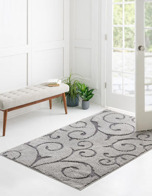 Light Gray and Gray 5' 1 x 8' Floral Shag Rectangle Area Rug Thick Soft Touch Fluffy & Plush Shaggy Pile 100% Polyester With Cotton Backing Carpet for Interior Design for Sale at Rug Engine