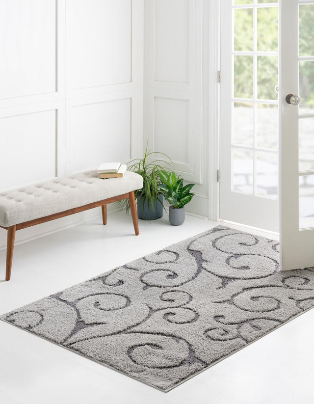 Light Gray and Gray 5' 1 x 8' Floral Shag Rectangle Area Rug Thick Soft Touch Fluffy & Plush Shaggy Pile 100% Polyester With Cotton Backing Carpet for Interior Design for Sale at Rug Engine