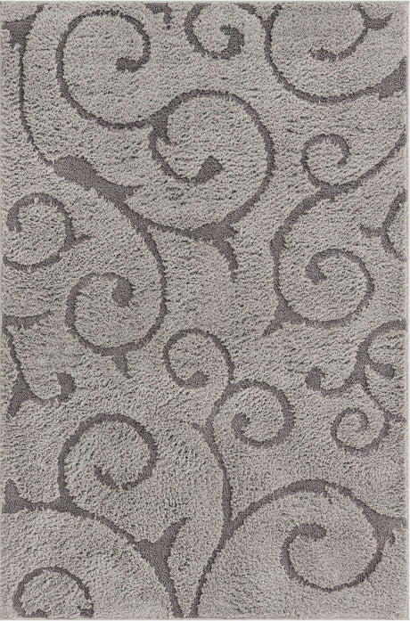 Light Gray and Gray 4' 1 x 6' 1 Floral Shag Rectangle Area Rug Thick Soft Touch Fluffy & Plush Shaggy Pile 100% Polyester With Cotton Backing Carpet for Interior Design for Sale at Rug Engine