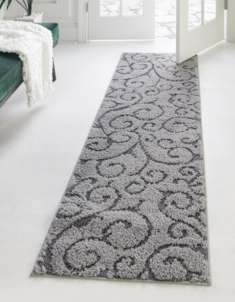 Light Gray and Gray 2' x 6' 9 Floral Shag Runner Area Rug Thick Soft Touch Fluffy & Plush Shaggy Pile 100% Polyester With Cotton Backing Carpet for Interior Design for Sale at Rug Engine