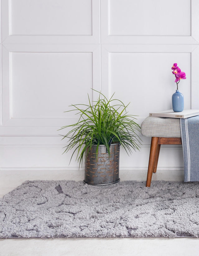 Light Gray and Gray 2' 7 x 10' Floral Shag Runner Area Rug Thick Soft Touch Fluffy & Plush Shaggy Pile 100% Polyester With Cotton Backing Carpet for Interior Design for Sale at Rug Engine