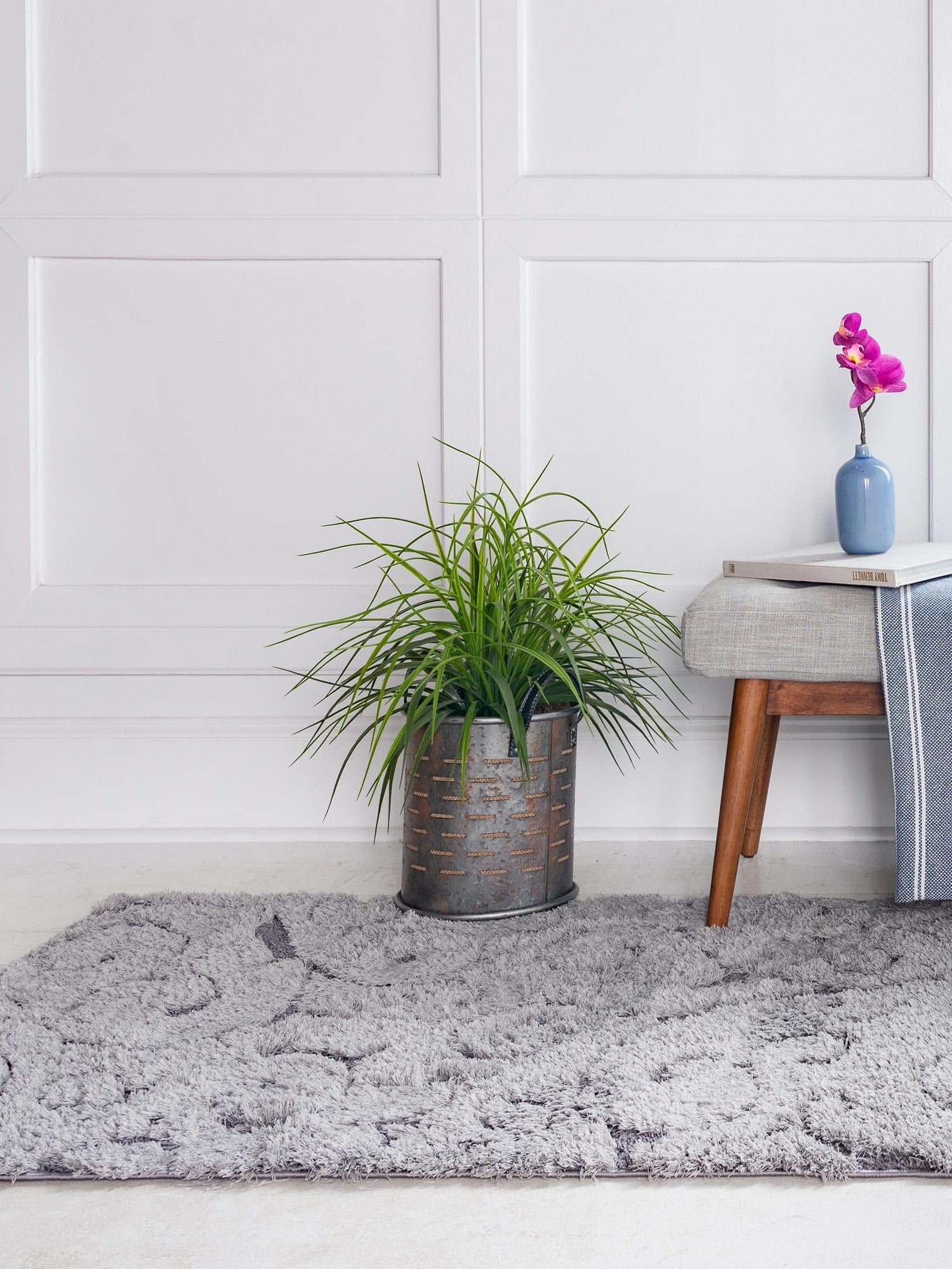 Light Gray and Gray 2' x 6' 9 Floral Shag Runner Area Rug Thick Soft Touch Fluffy & Plush Shaggy Pile 100% Polyester With Cotton Backing Carpet for Interior Design for Sale at Rug Engine