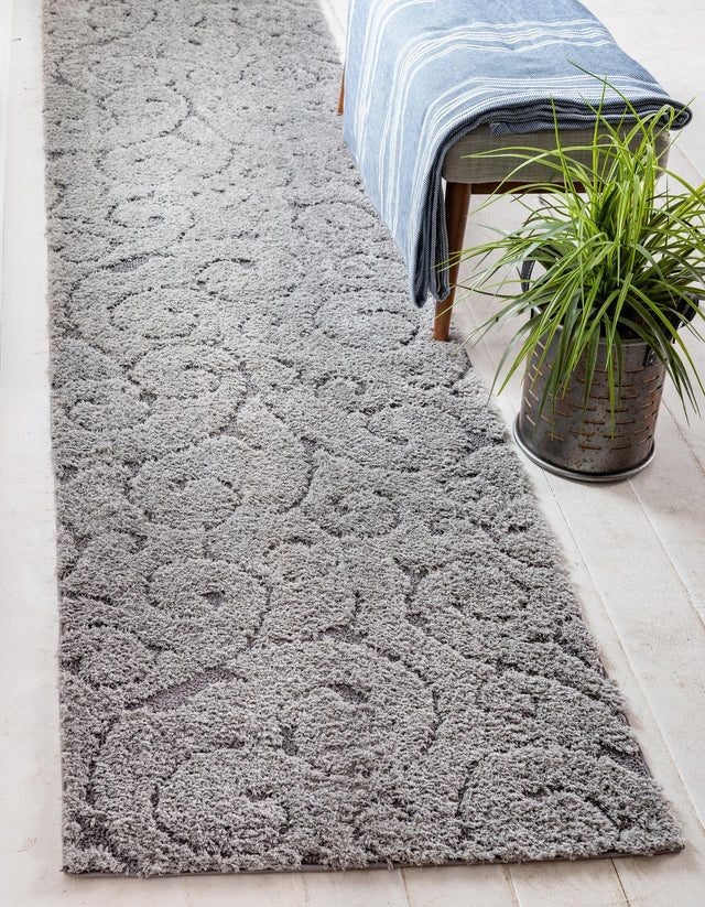 Light Gray and Gray 2' 7 x 10' Floral Shag Runner Area Rug Thick Soft Touch Fluffy & Plush Shaggy Pile 100% Polyester With Cotton Backing Carpet for Interior Design for Sale at Rug Engine