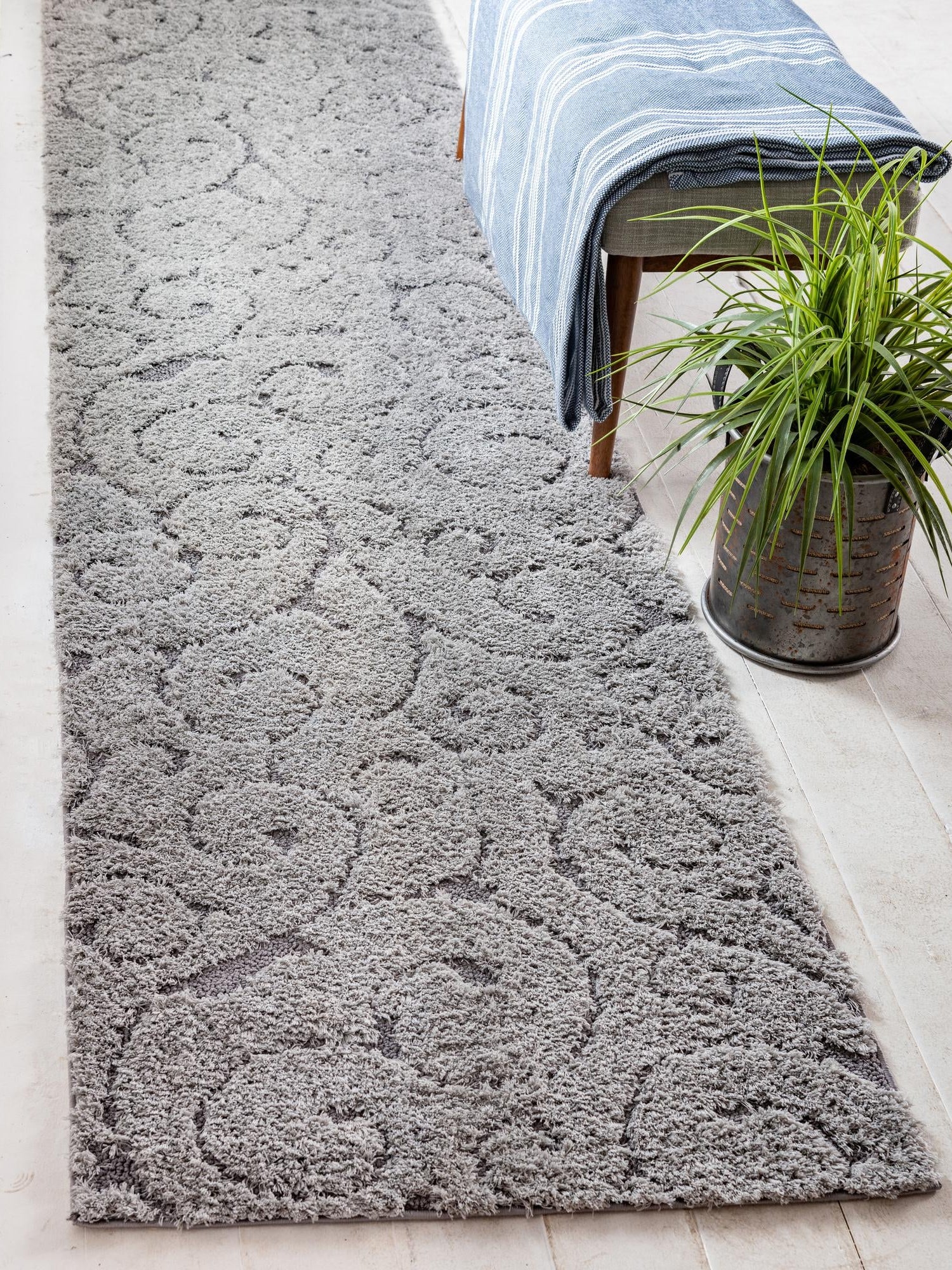Light Gray and Gray 2' x 6' 9 Floral Shag Runner Area Rug Thick Soft Touch Fluffy & Plush Shaggy Pile 100% Polyester With Cotton Backing Carpet for Interior Design for Sale at Rug Engine