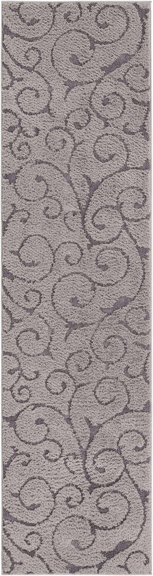 Light Gray and Gray 2' 7 x 10' Floral Shag Runner Area Rug Thick Soft Touch Fluffy & Plush Shaggy Pile 100% Polyester With Cotton Backing Carpet for Interior Design for Sale at Rug Engine