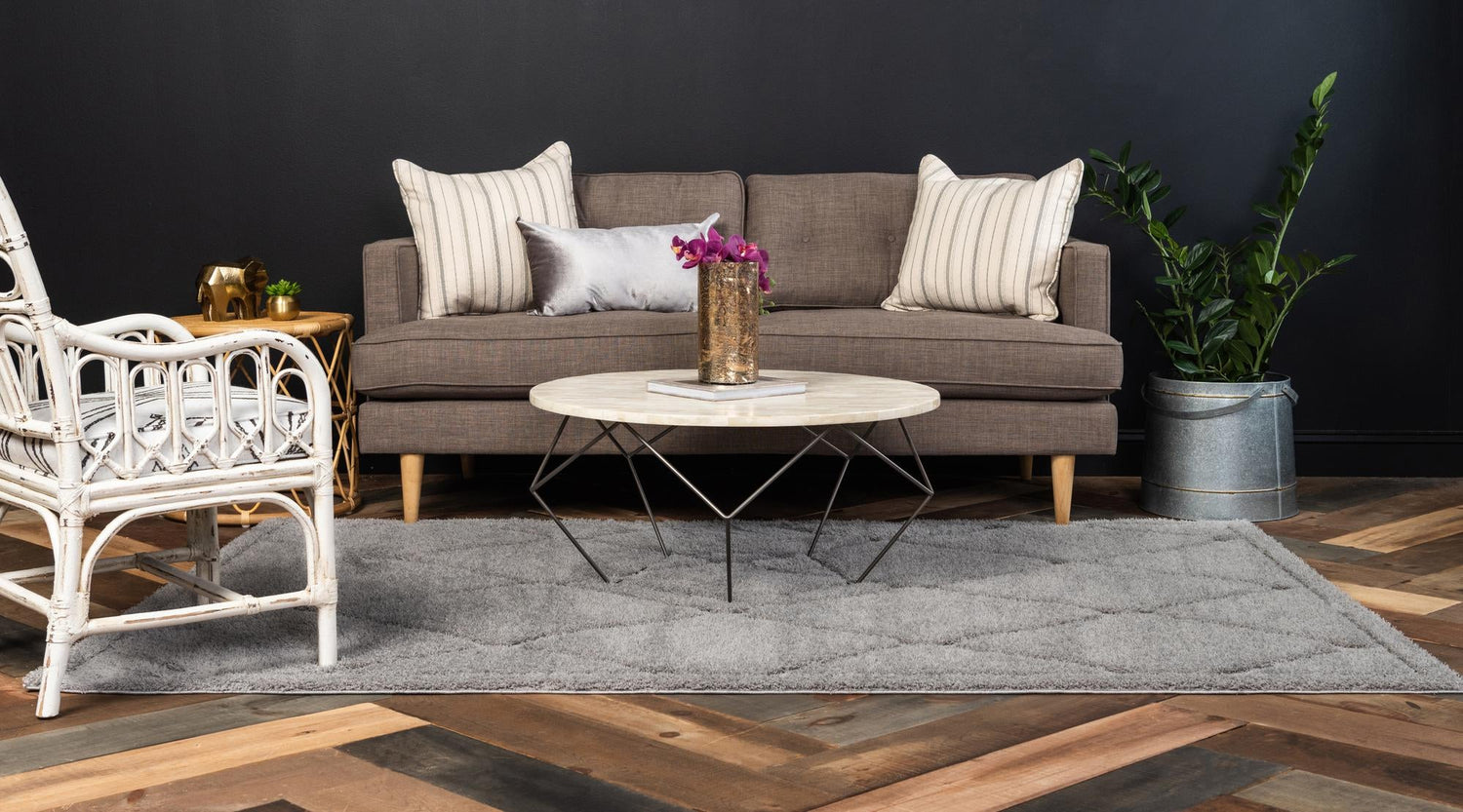 Gray 5' 1 x 8' Trellis Shag Rectangle Area Rug Thick Soft Touch Fluffy & Plush Shaggy Pile