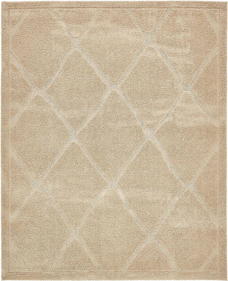 Beige 8' x 10' Trellis Shag Rectangle Area Rug Thick Soft Touch Fluffy & Plush Shaggy Pile