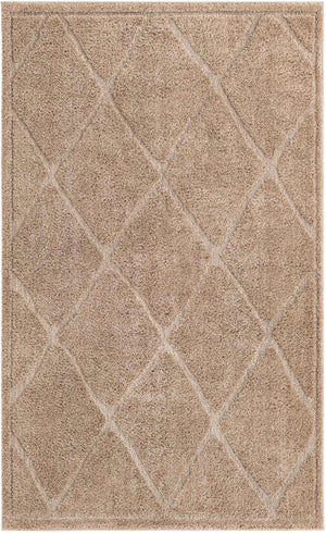 Beige 5' x 8' Trellis Shag Rectangle Area Rug Thick Soft Touch Fluffy & Plush Shaggy Pile