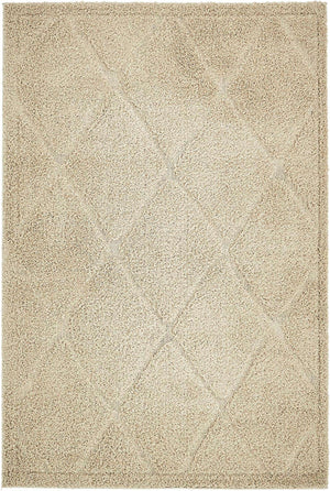 Beige 4' x 6' Trellis Shag Rectangle Area Rug Thick Soft Touch Fluffy & Plush Shaggy Pile