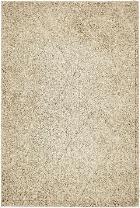 Beige 4' x 6' Trellis Shag Rectangle Area Rug Thick Soft Touch Fluffy & Plush Shaggy Pile