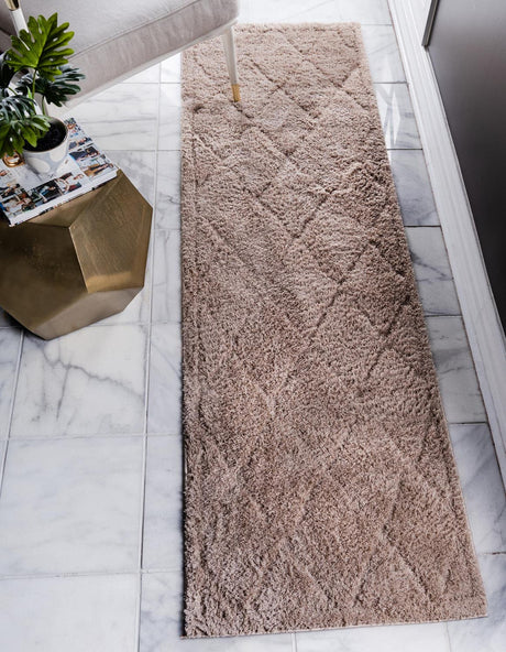 Beige 2' x 6' 9 Trellis Shag Runner Area Rug Thick Soft Touch Fluffy & Plush Shaggy Pile