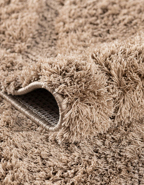 Beige 2' 7 x 10' Trellis Shag Runner Area Rug Thick Soft Touch Fluffy & Plush Shaggy Pile Geometric Modern Unique Carpet for Home Interior Design for Sale at Rug Engine