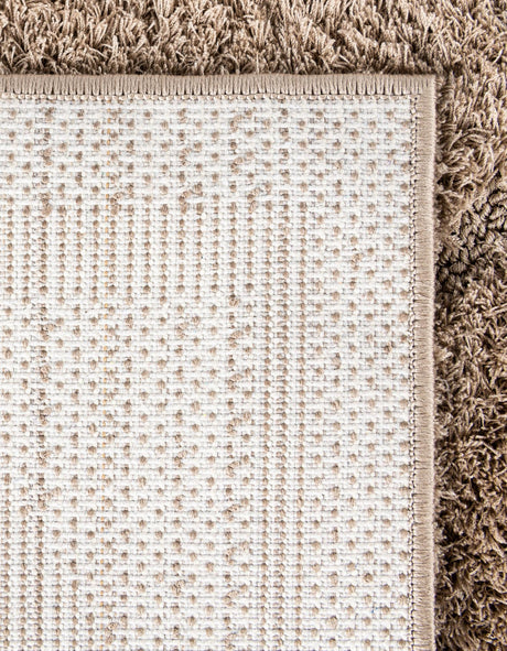 Beige 2' 7 x 10' Trellis Shag Runner Area Rug Thick Soft Touch Fluffy & Plush Shaggy Pile Geometric Modern Unique Carpet for Home Interior Design for Sale at Rug Engine