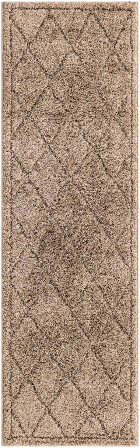 Beige 2' x 6' 9 Trellis Shag Runner Area Rug Thick Soft Touch Fluffy & Plush Shaggy Pile