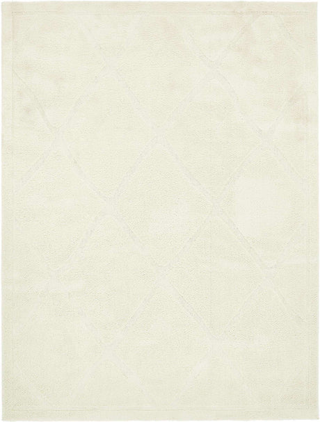 Ivory 9' x 12' Trellis Shag Rectangle Area Rug Thick Soft Touch Fluffy & Plush Shaggy Pile