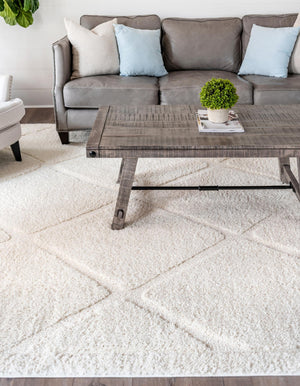 Ivory 10' x 13' Trellis Shag Rectangle Area Rug Thick Soft Touch Fluffy & Plush Shaggy Pile