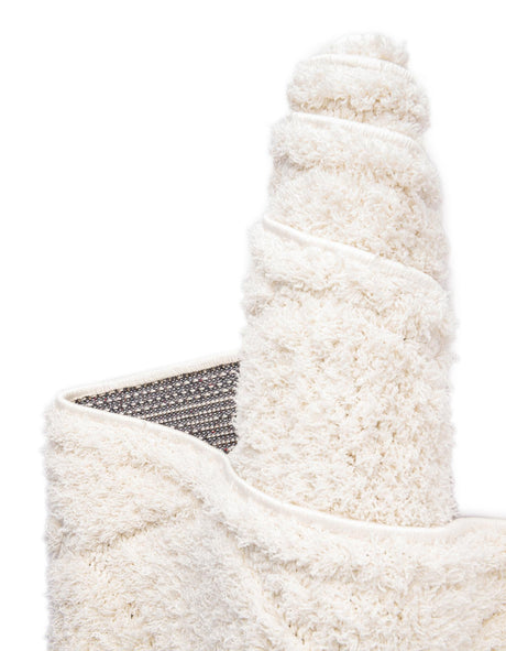 Ivory 7' 1 x 10' Trellis Shag Rectangle Area Rug Thick Soft Touch Fluffy & Plush Shaggy Pile Geometric Modern Unique Carpet for Home Interior Design for Sale at Rug Engine
