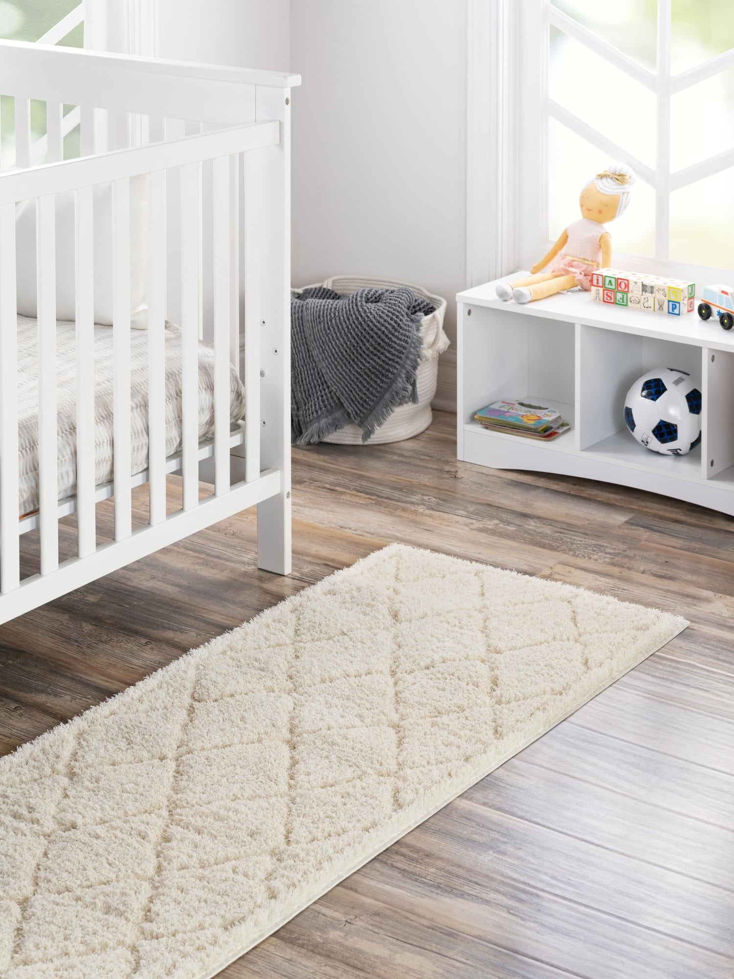 Ivory 2' x 6' 9 Trellis Shag Runner Area Rug Thick Soft Touch Fluffy & Plush Shaggy Pile Geometric Modern Unique Carpet for Home Interior Design for Sale at Rug Engine