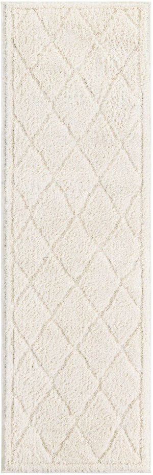 Ivory 2' x 6' 9 Trellis Shag Runner Area Rug Thick Soft Touch Fluffy & Plush Shaggy Pile