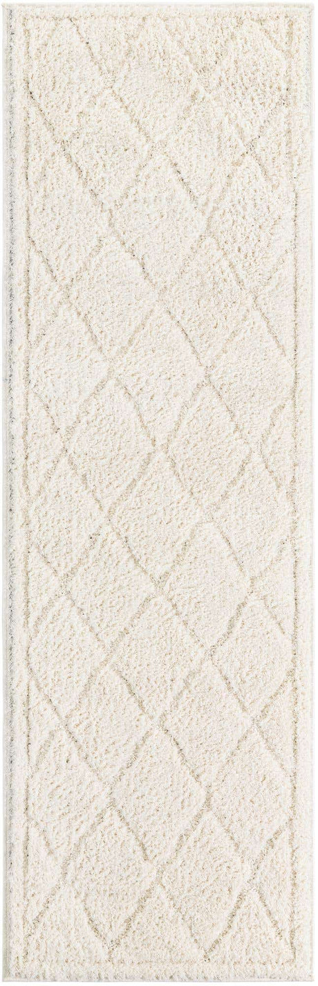 Ivory 2' x 6' 9 Trellis Shag Runner Area Rug Thick Soft Touch Fluffy & Plush Shaggy Pile