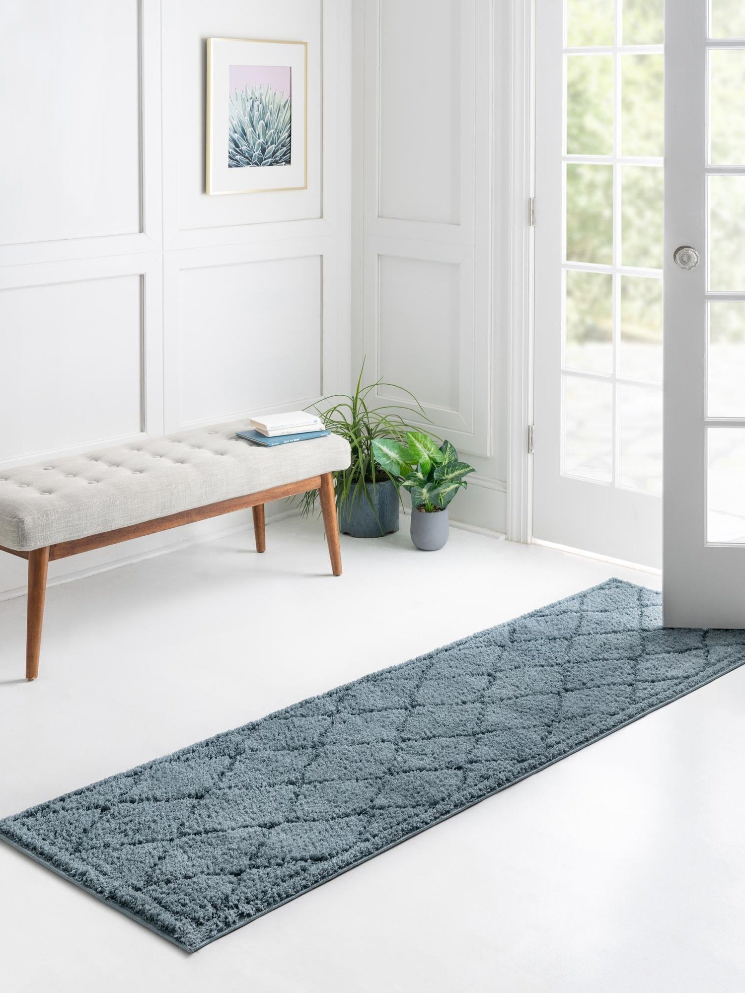 Light Blue 2' 7 x 10' Trellis Shag Runner Area Rug Thick Soft Touch Fluffy & Plush Shaggy Pile Geometric Modern Unique Carpet for Home Interior Design for Sale at Rug Engine