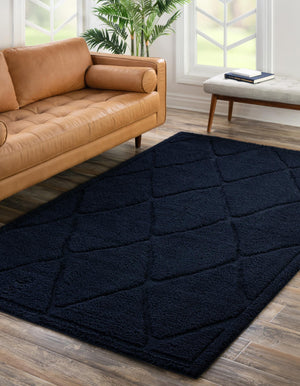 Navy Blue 5' 1 x 8' Trellis Shag Rectangle Area Rug Thick Soft Touch Fluffy & Plush Shaggy Pile