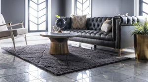 Dark Gray 9' x 12' 2 Trellis Shag Rectangle Area Rug Thick Soft Touch Fluffy & Plush Shaggy Pile