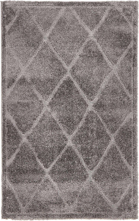 Dark Gray 5' 1 x 8' Trellis Shag Rectangle Area Rug Thick Soft Touch Fluffy & Plush Shaggy Pile