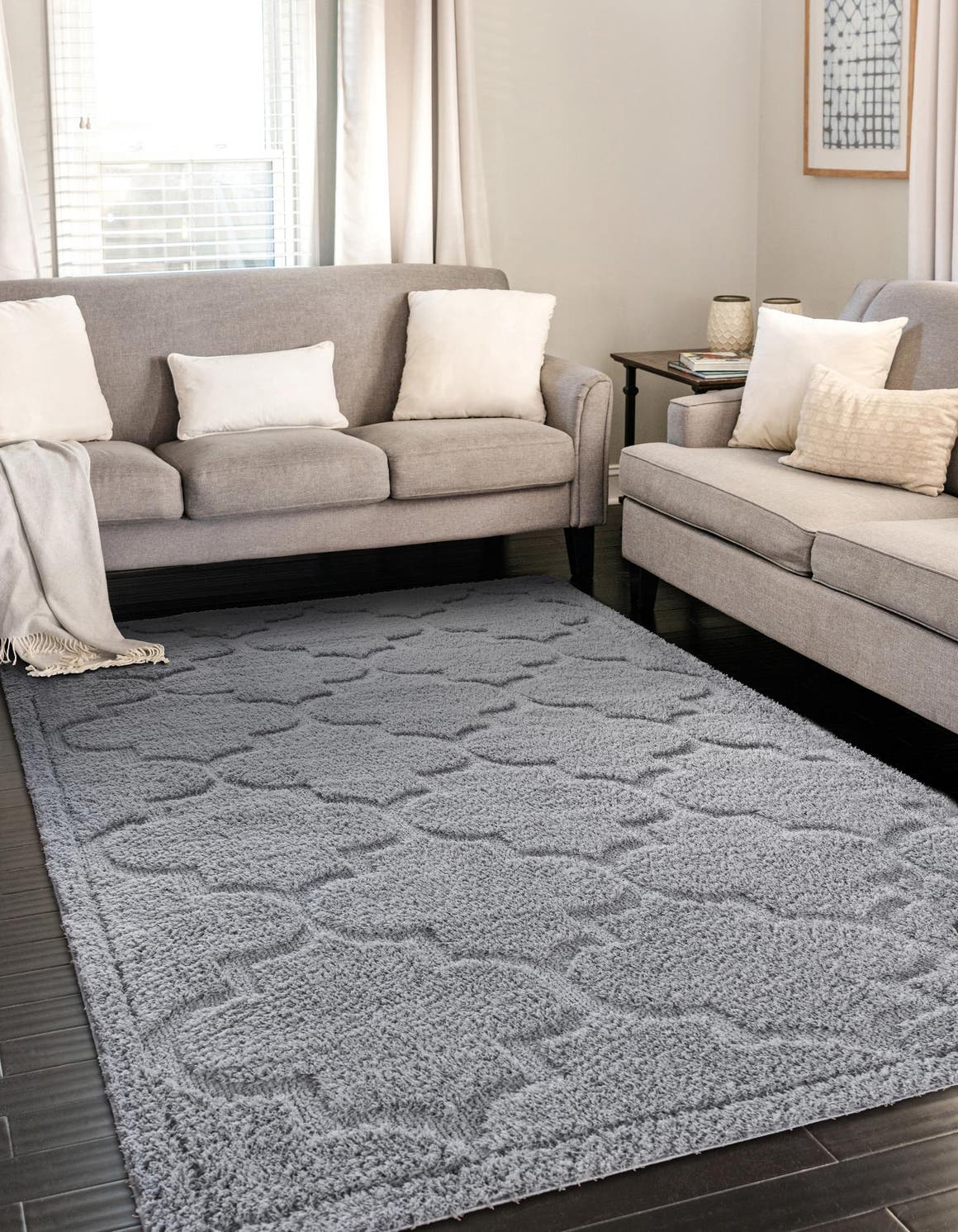 Gray 4' 1 x 6' 1 Trellis Shag Rectangle Area Rug Thick Soft Touch Fluffy & Plush Shaggy Pile Geometric Modern Unique Carpet for Home Interior Design for Sale at Rug Engine