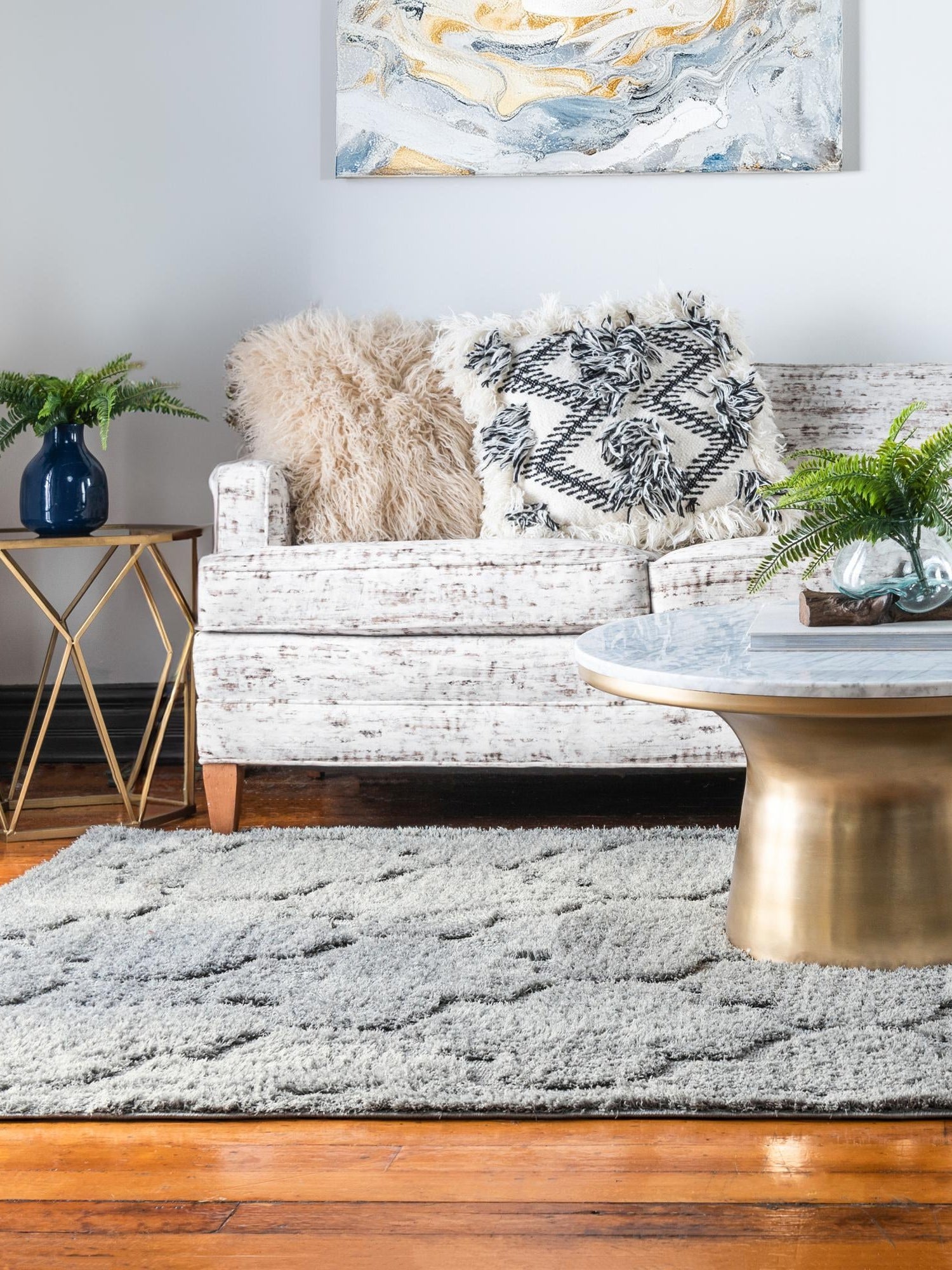 Gray 8' x 10' Trellis Shag Rectangle Area Rug Thick Soft Touch Fluffy & Plush Shaggy Pile Geometric Modern Unique Carpet for Home Interior Design for Sale at Rug Engine