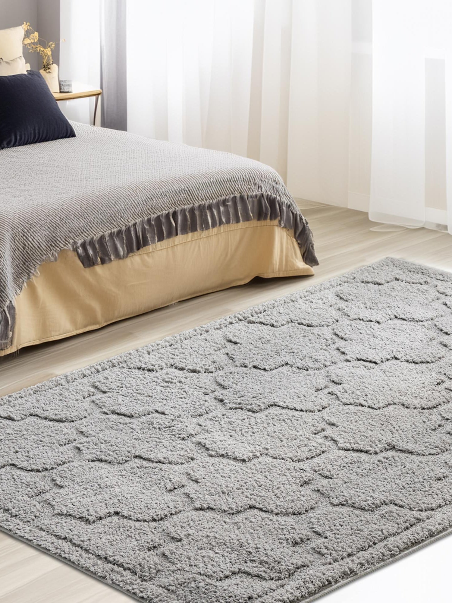 Gray 8' x 10' Trellis Shag Rectangle Area Rug Thick Soft Touch Fluffy & Plush Shaggy Pile Geometric Modern Unique Carpet for Home Interior Design for Sale at Rug Engine
