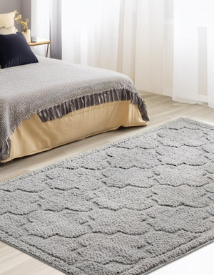 Gray 8' x 10' Trellis Shag Rectangle Area Rug Thick Soft Touch Fluffy & Plush Shaggy Pile